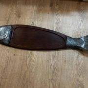 Vintage wooden and metal fish platter – salmon/trout serving tray –