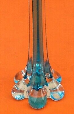 1970s soliflore vase " elephant foot " transparent glass / turquoise
