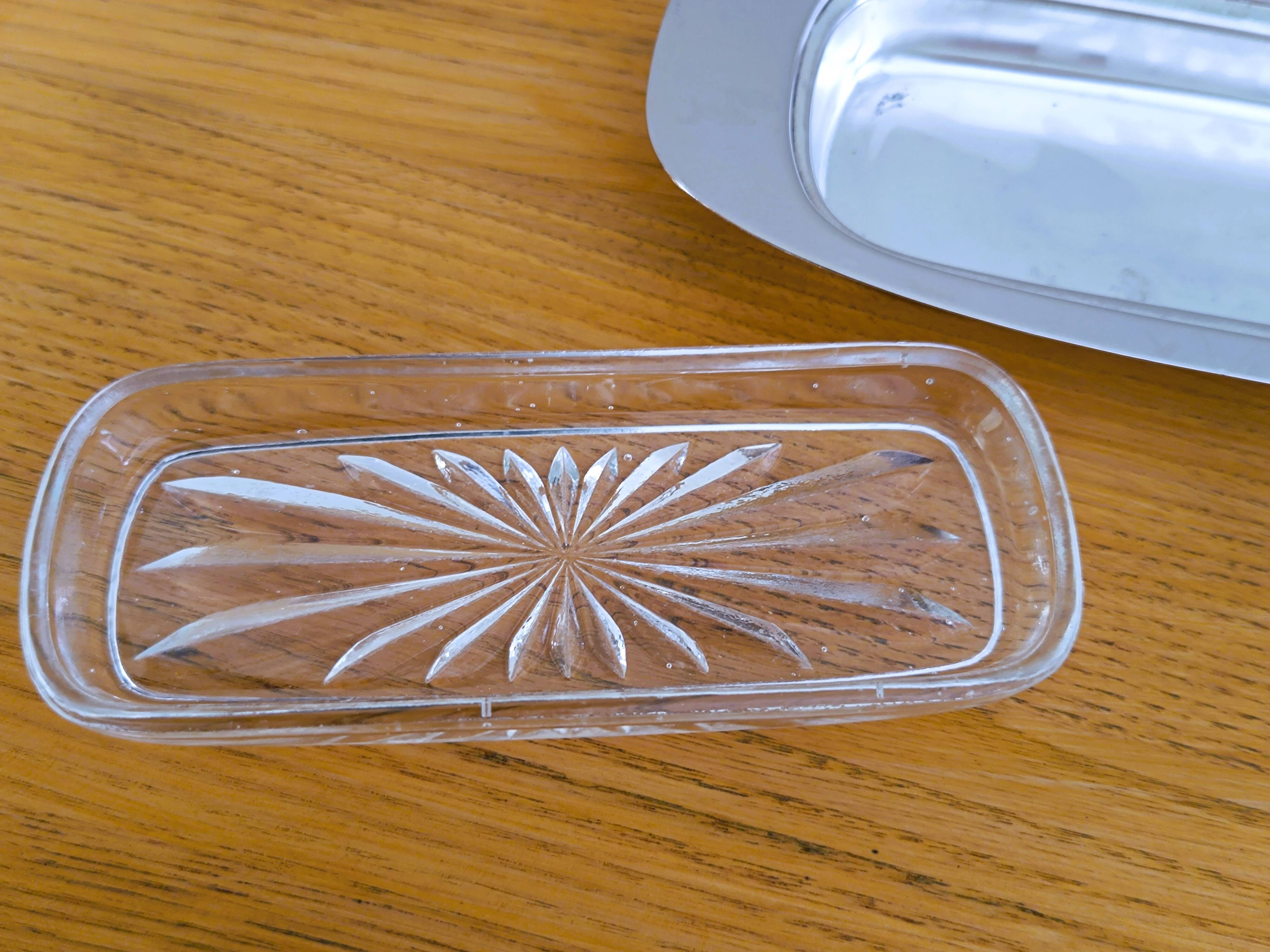 Silver metal butter dish
