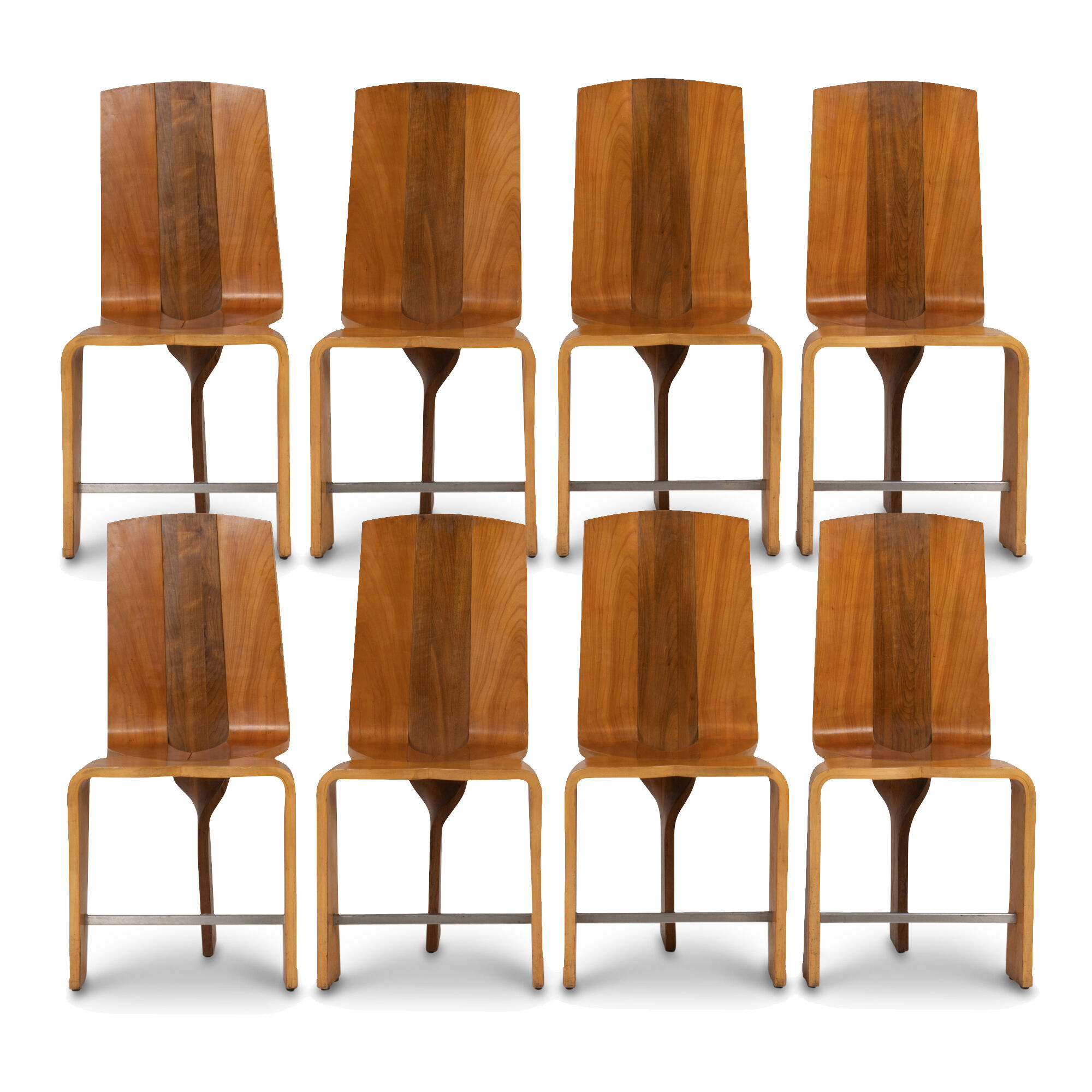 Series of eight blond cherry chairs, 1980s
