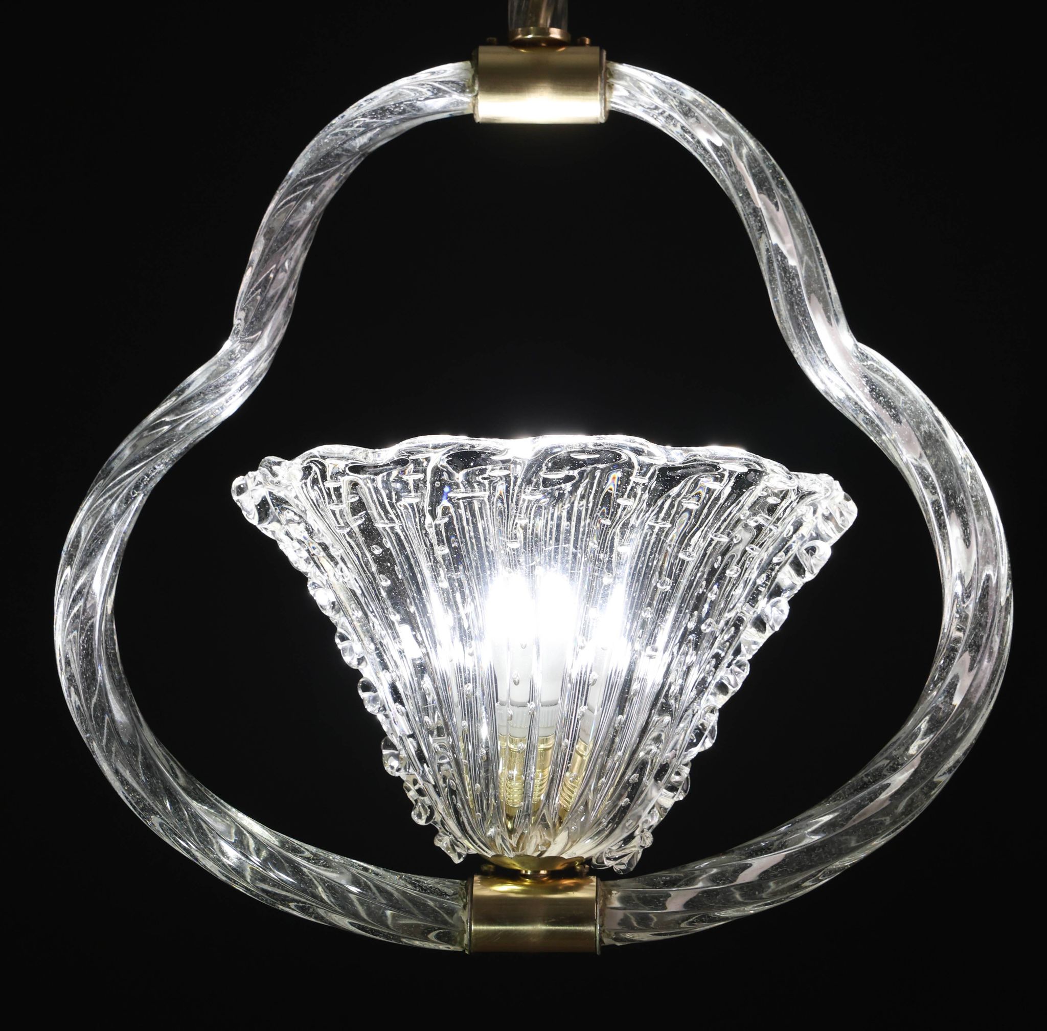 Charming Ercole Barovier Art Deco Chandelier, 'Bullicante' Glass Murano, 1940s