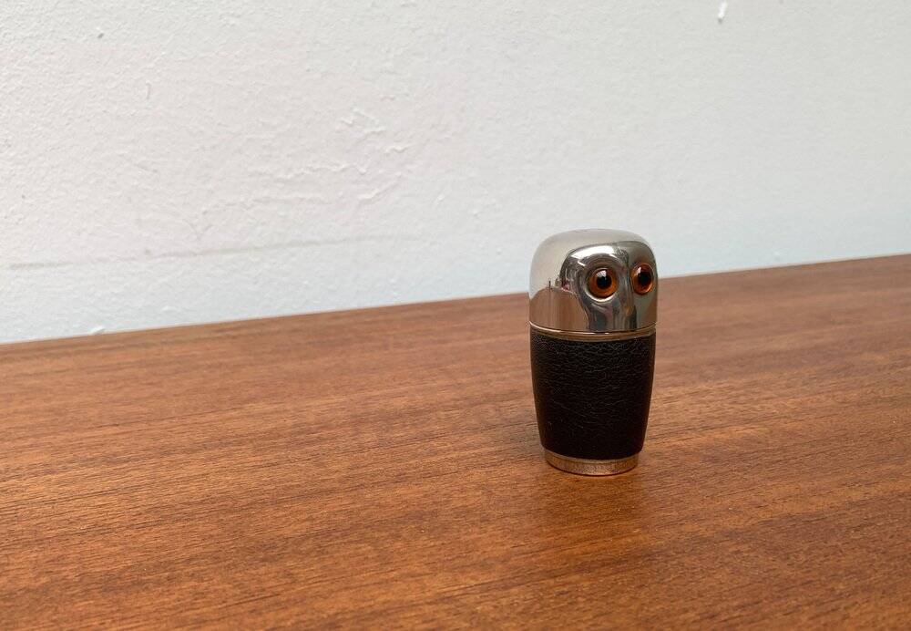 Set of 5 metal shot glasses in German owl style from the mid-century, 1960s.