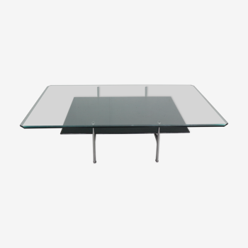 B&B Italia 'Diesis' Two-Tier Glass and Leather Coffee Table by Antonio Citterio
