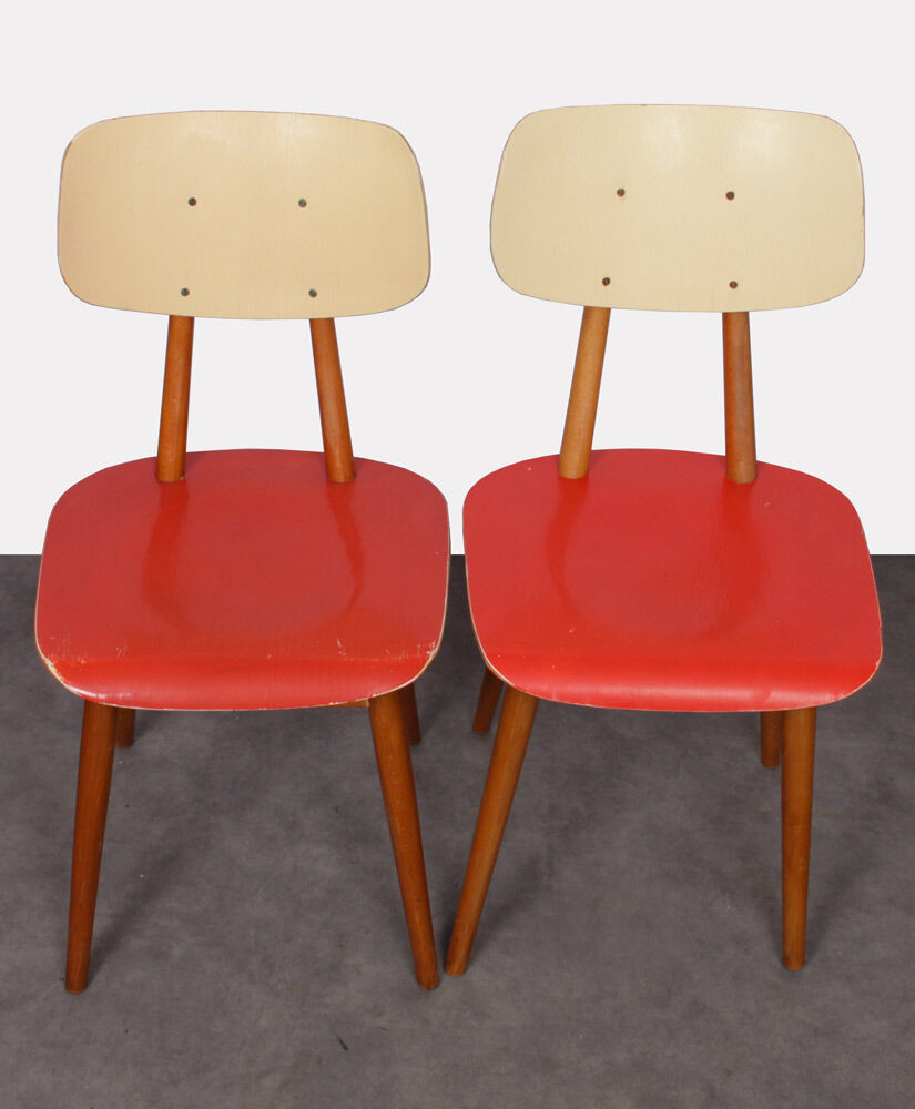 Pair of red chairs for manufacturer Ton, 1960