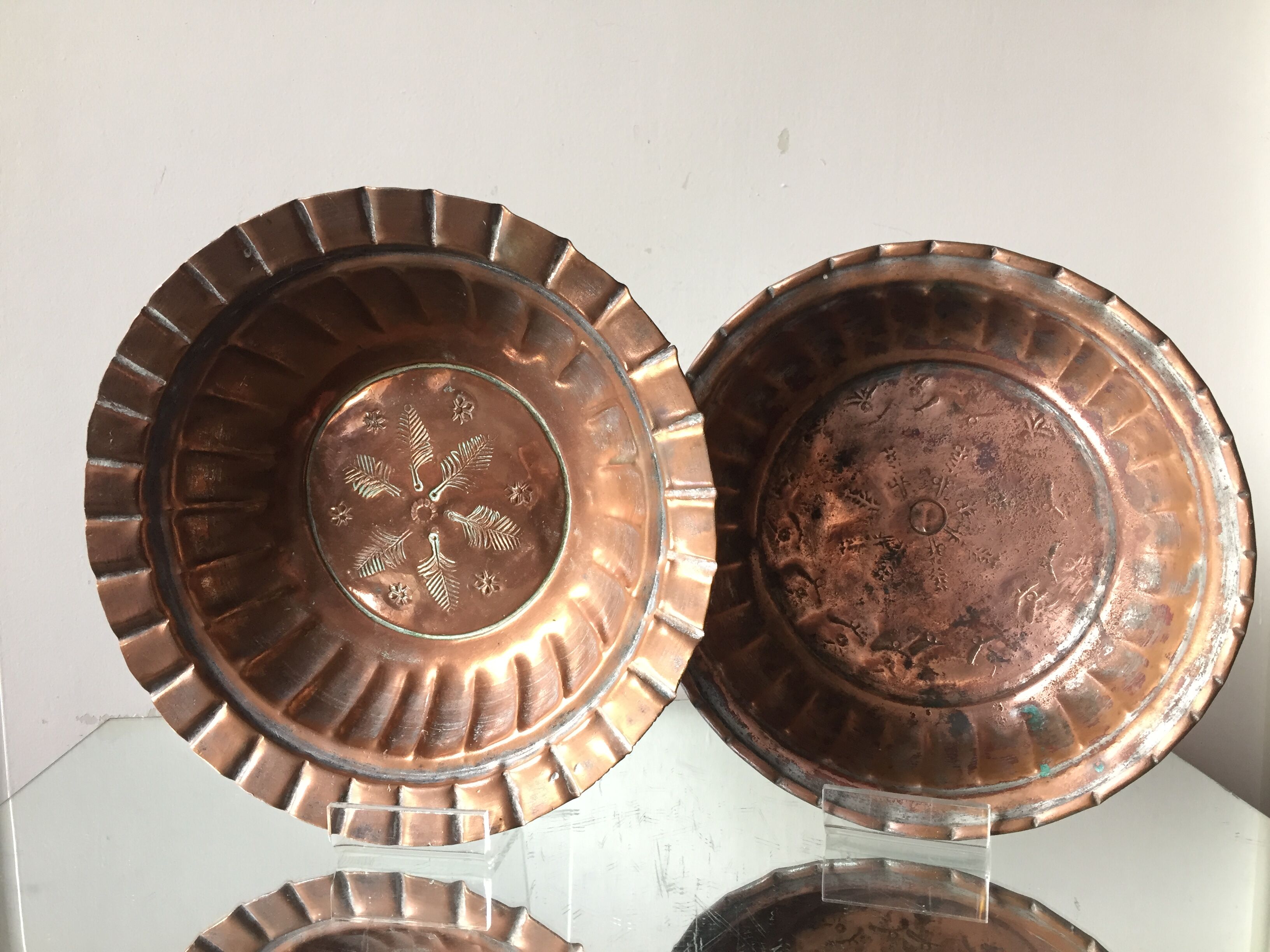 2 Ottoman  antique  plates bowls copper tin coated