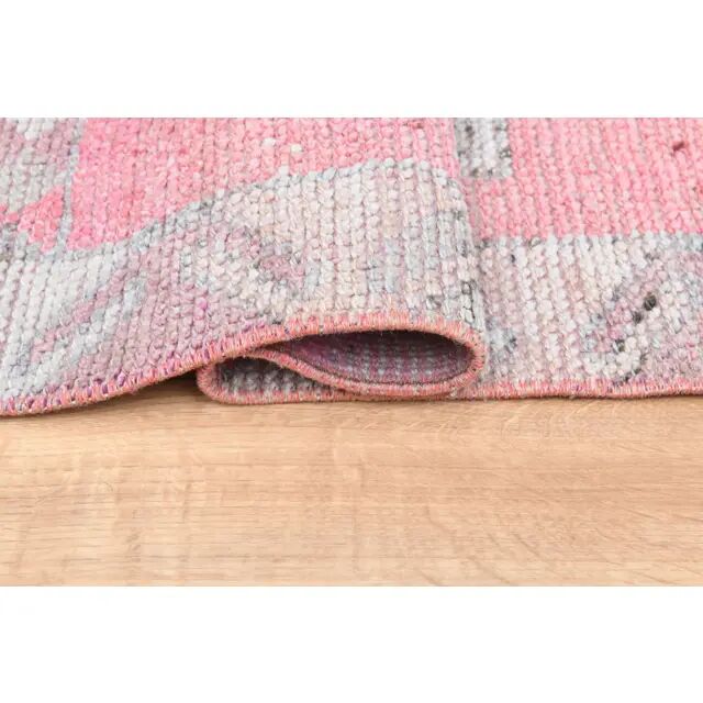1970s Vintage Turkish Oushak Handmade Wool Cotton Pink Runner Rug 93x327