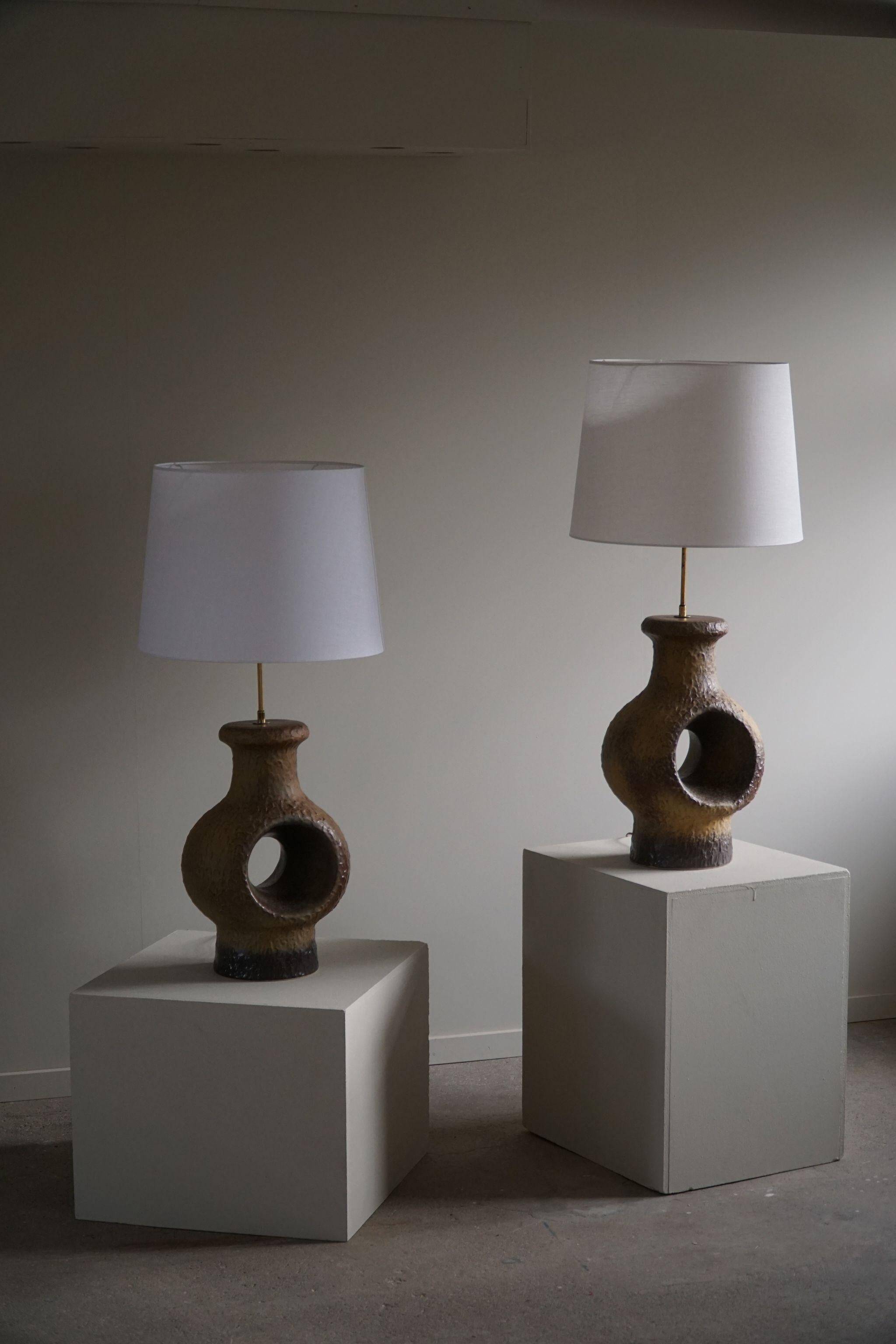 Modern Danish ceramic table lamp, large sizes, green/brown colours, 1960s.