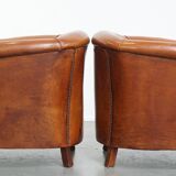 Set of 2 sheepskin leather club chairs