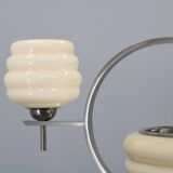 1930s Art Deco nickel and cream glass chandelier