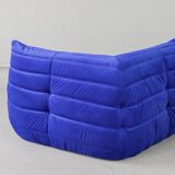Togo corner chair in blue velvet by Michel Ducaroy for Ligne Roset