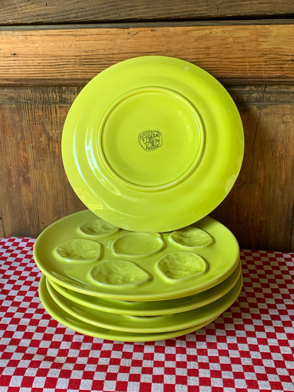 Anise green oyster plates Niderviller 1960