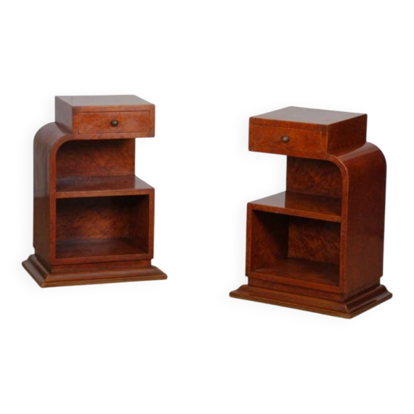 Paire de chevets en bois loupe des années 1930