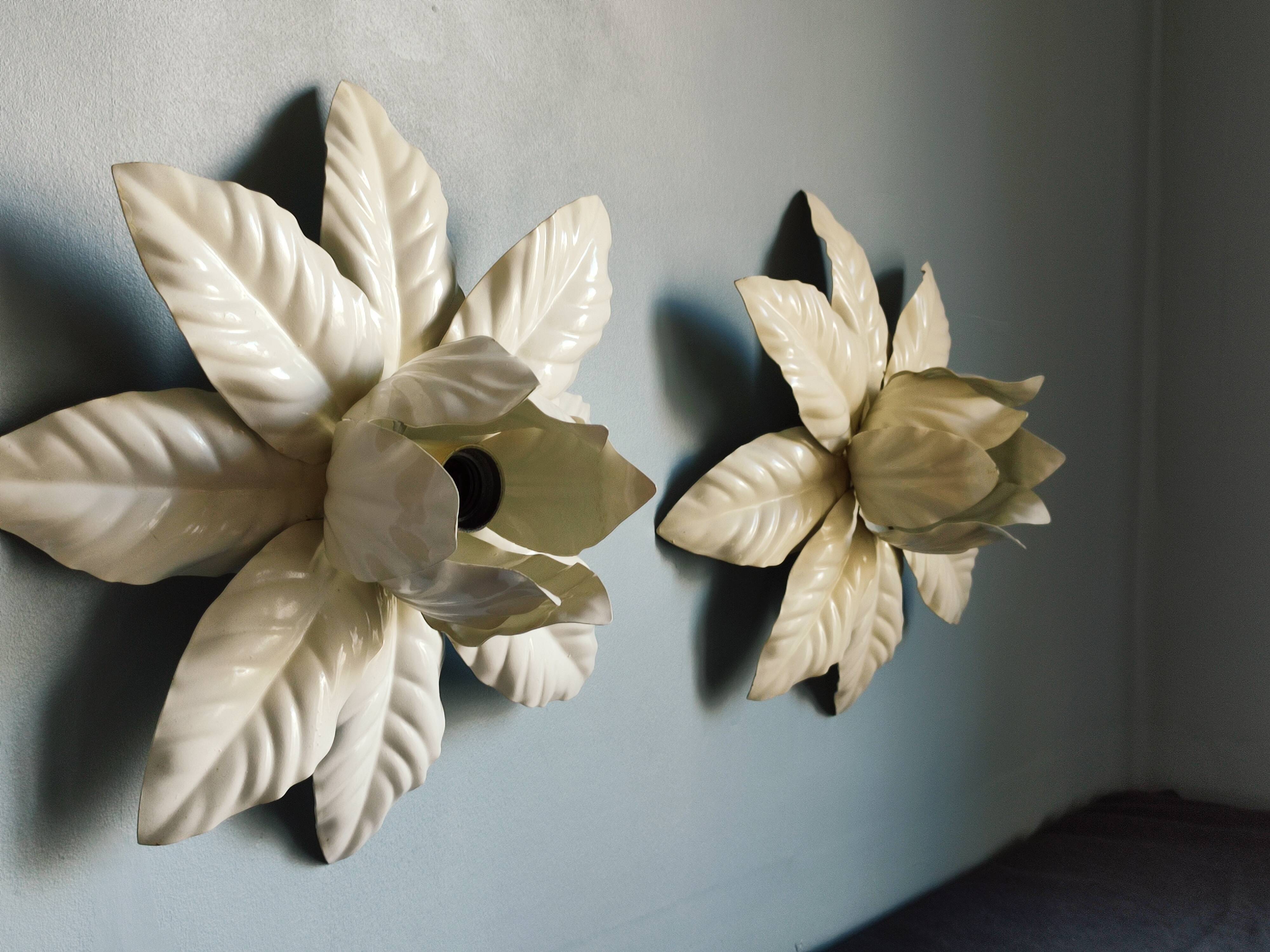 Pair of vintage white metal wall lamps/ceiling lamps