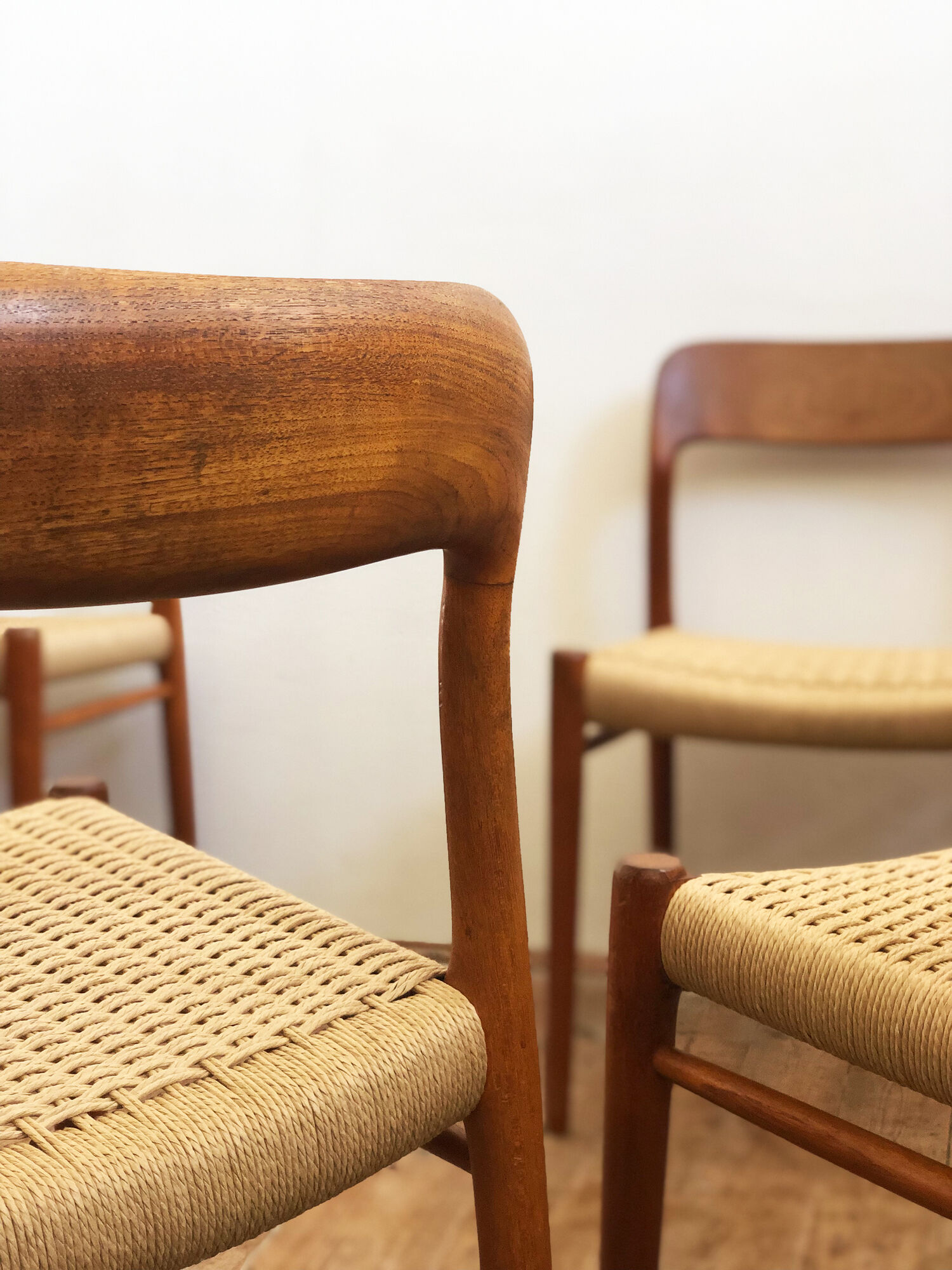 Set of 6 dining chairs, model 75 by Niels O. Møller in teak and paper cord