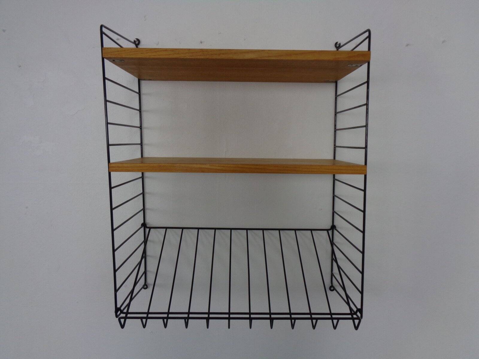 Swedish wall unit in ash and metal by Kajsa & Nils Nisse Strinning for String, 1950s