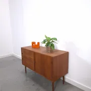 Vintage teak cabinet from the 1960s, sideboard with 3 drawers and a door.