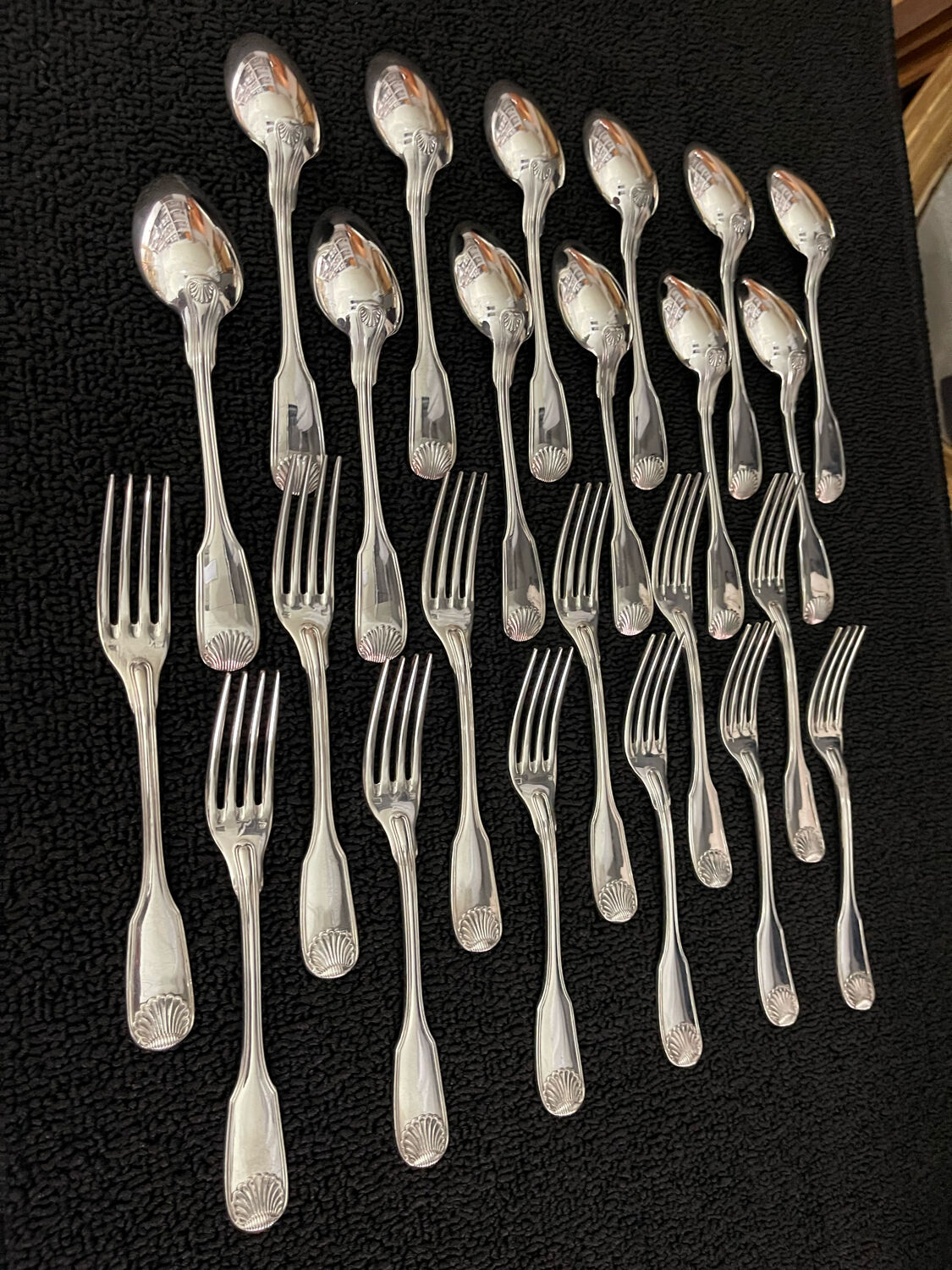 12 cutlery entremets model shell silver metal