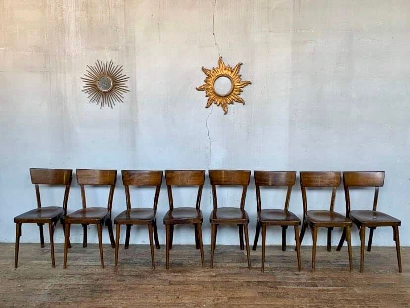 8 old wooden bistro chairs