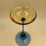 Bougeoir en verre jaune et bleu