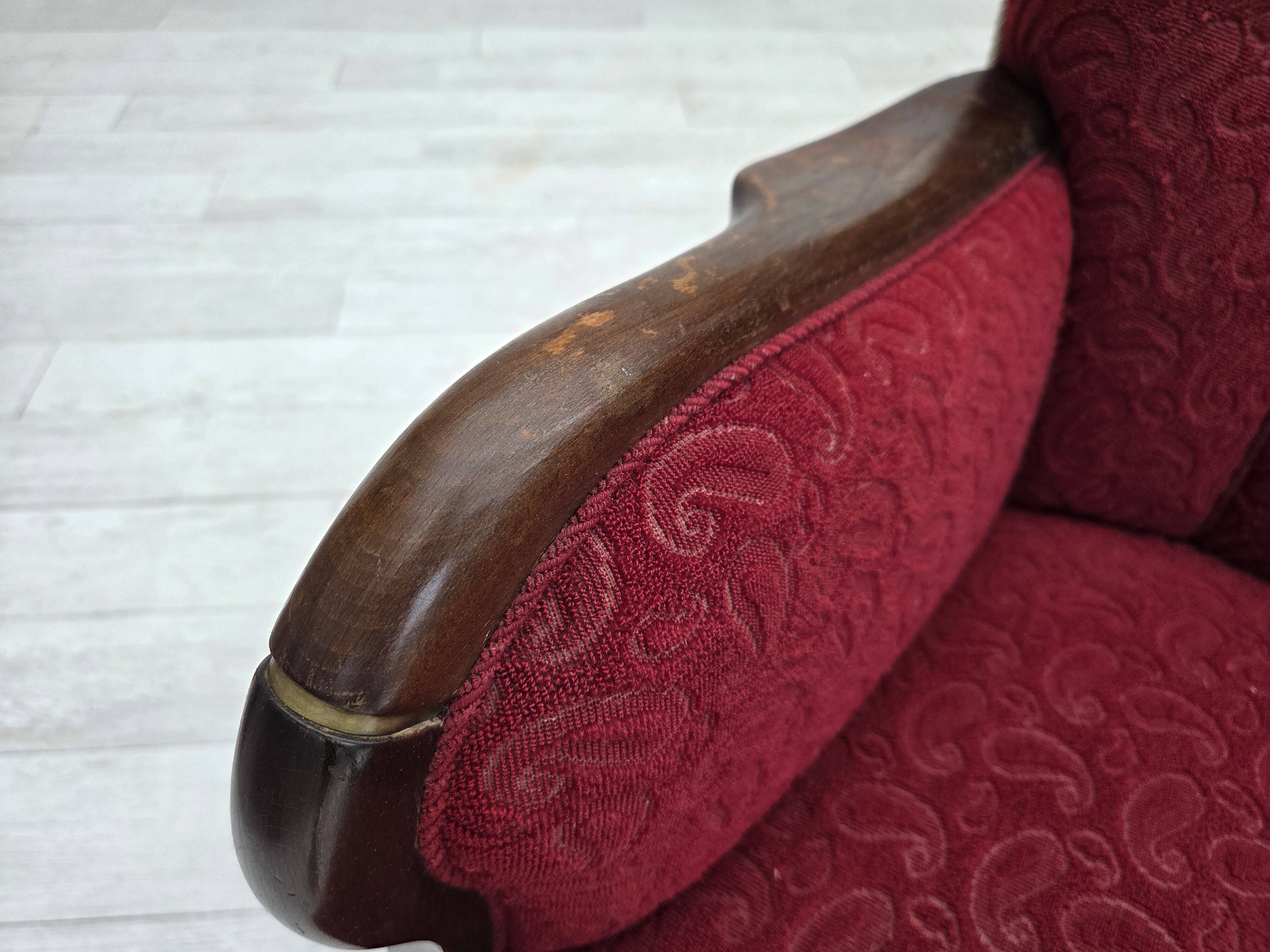 1950s, Danish 3-seater sofa, original red/beige furniture wool.