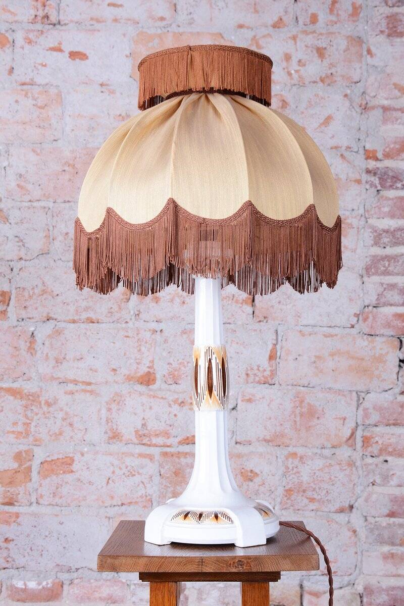 Art Deco Table Lamp in Ceramic and Textile Lampshade, Austria-Vienna, 1910s
