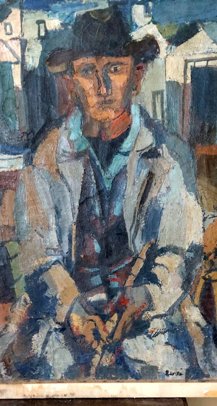 Large oil on canvas Ferruccio Ferri - 1955 - "The Fisherman" canvas 105x75 cm