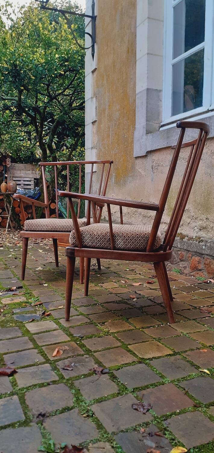 Pair of vintage fan armchairs from the 60s, Baumann edition.
