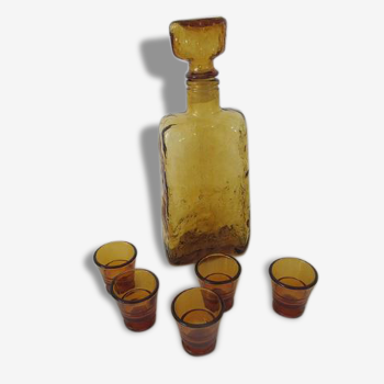 Service à liqueur ambre en verre - Vintage