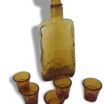 Service à liqueur ambre en verre - Vintage