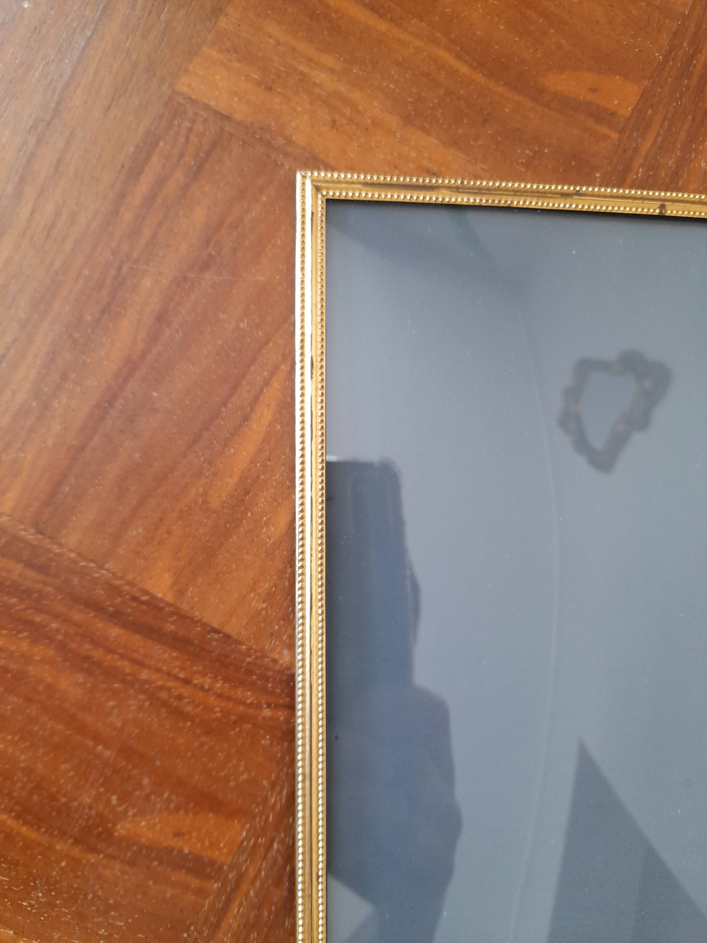 Rectangular curved glass frame 24 x 30 cm Vintage gold metal beads and edging
