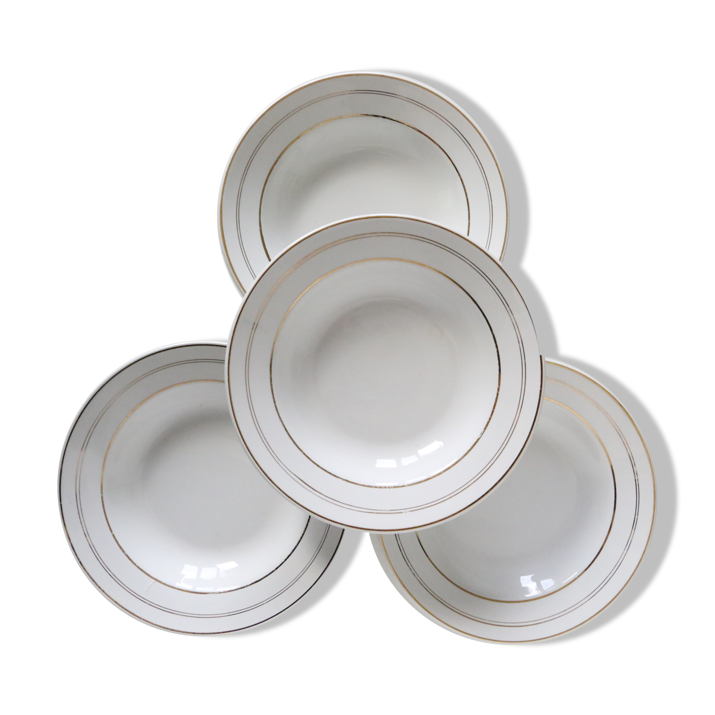 Set of 4 hollow plates, opaque porcelain, vintage French