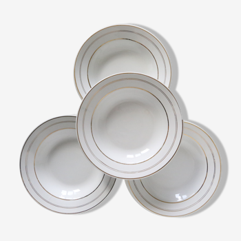 Set de 4 assiettes creuses, porcelaine opaque, vintage français