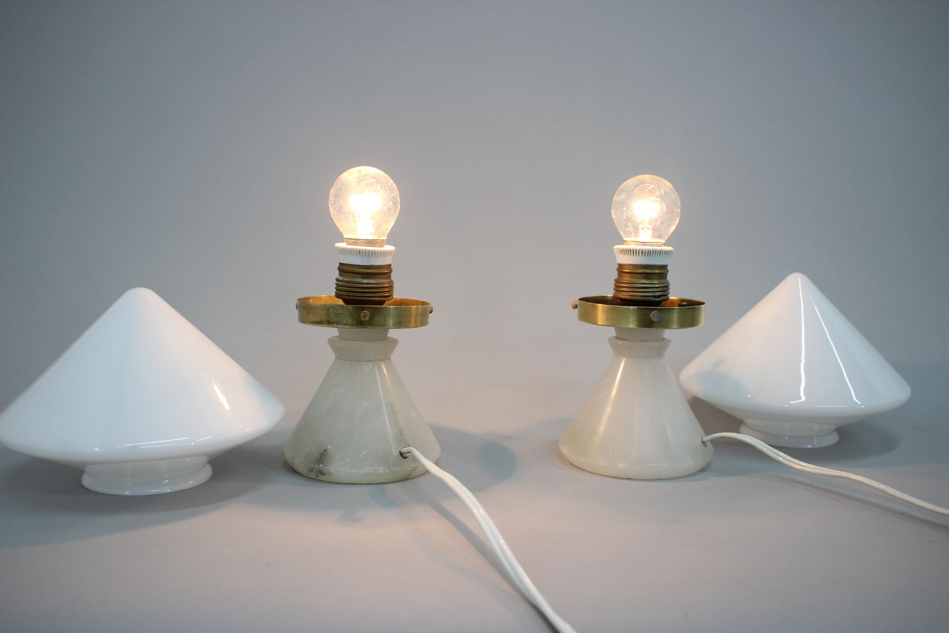 1940s pair of unique art deco table lamps with alabaster base ,czechoslovakia