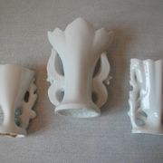 Set of 3 old small wedding communion baptism vases in white gold porcelain
