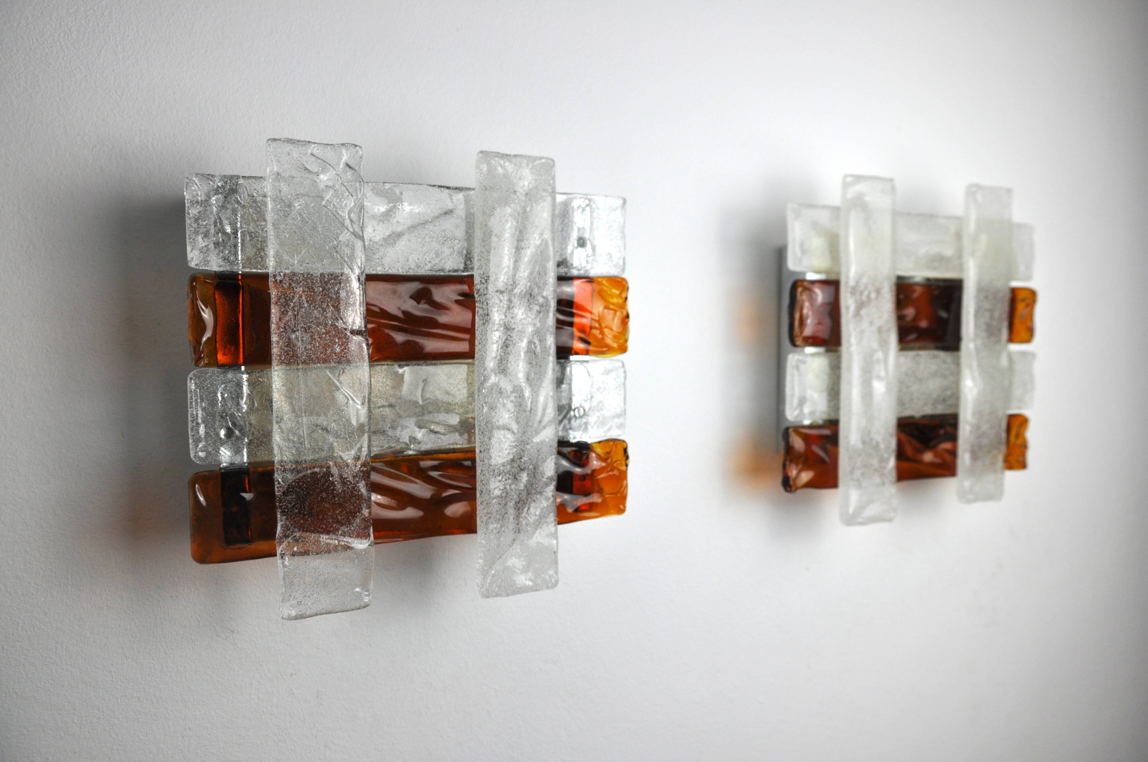 Pair of poliarte sconces by Albano Poli, 1970, Murano Italy