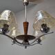 1960s Napako Mid-Century Modern Czech Four-Arm Glass Wood Chrome Chandelier