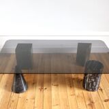 Table basse vintage design marbre et verre 1970