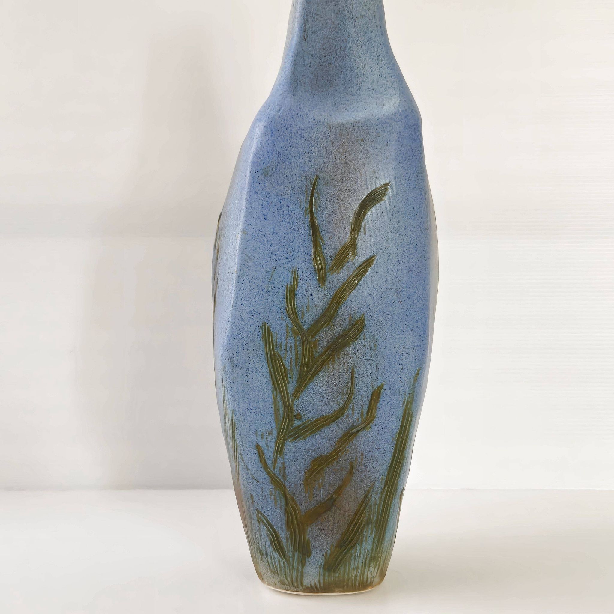 Vase vintage en céramique bleue 1960