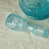 Glass carafe blue mold with diamond tip cluster of grapes decoration