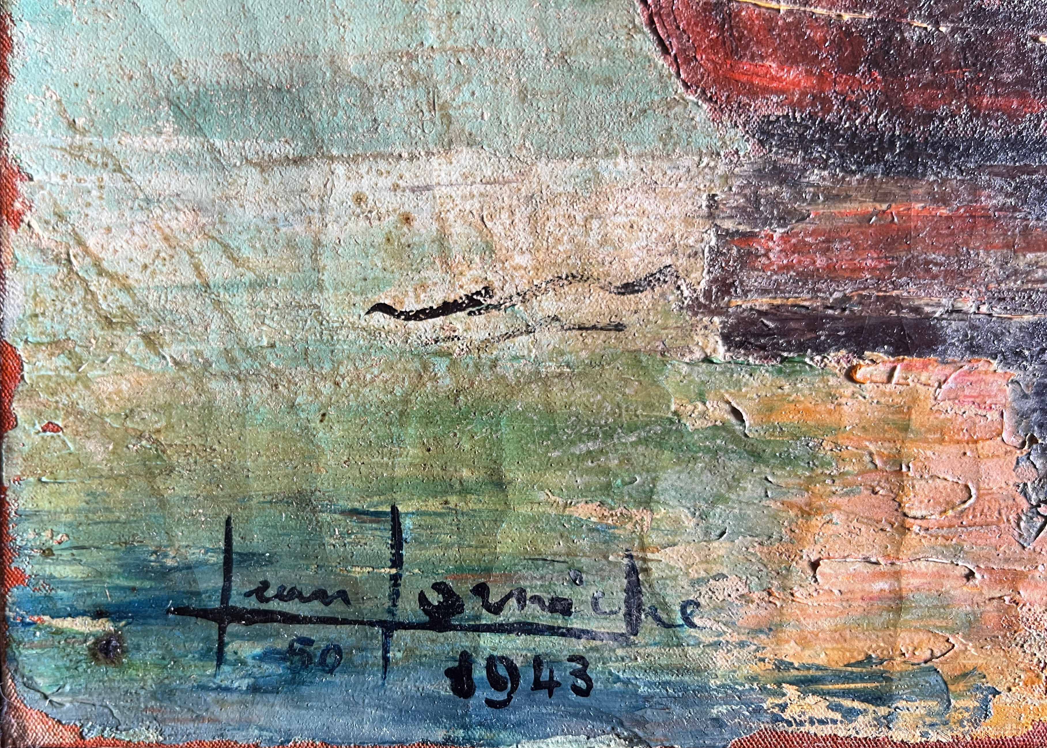 Tableau HST Jean Corniche (1943) Le Port avec bateau de pêcheur - St Tropez