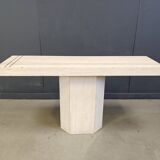 Vintage travertine and brass console table by Roche Bobois, 1970s