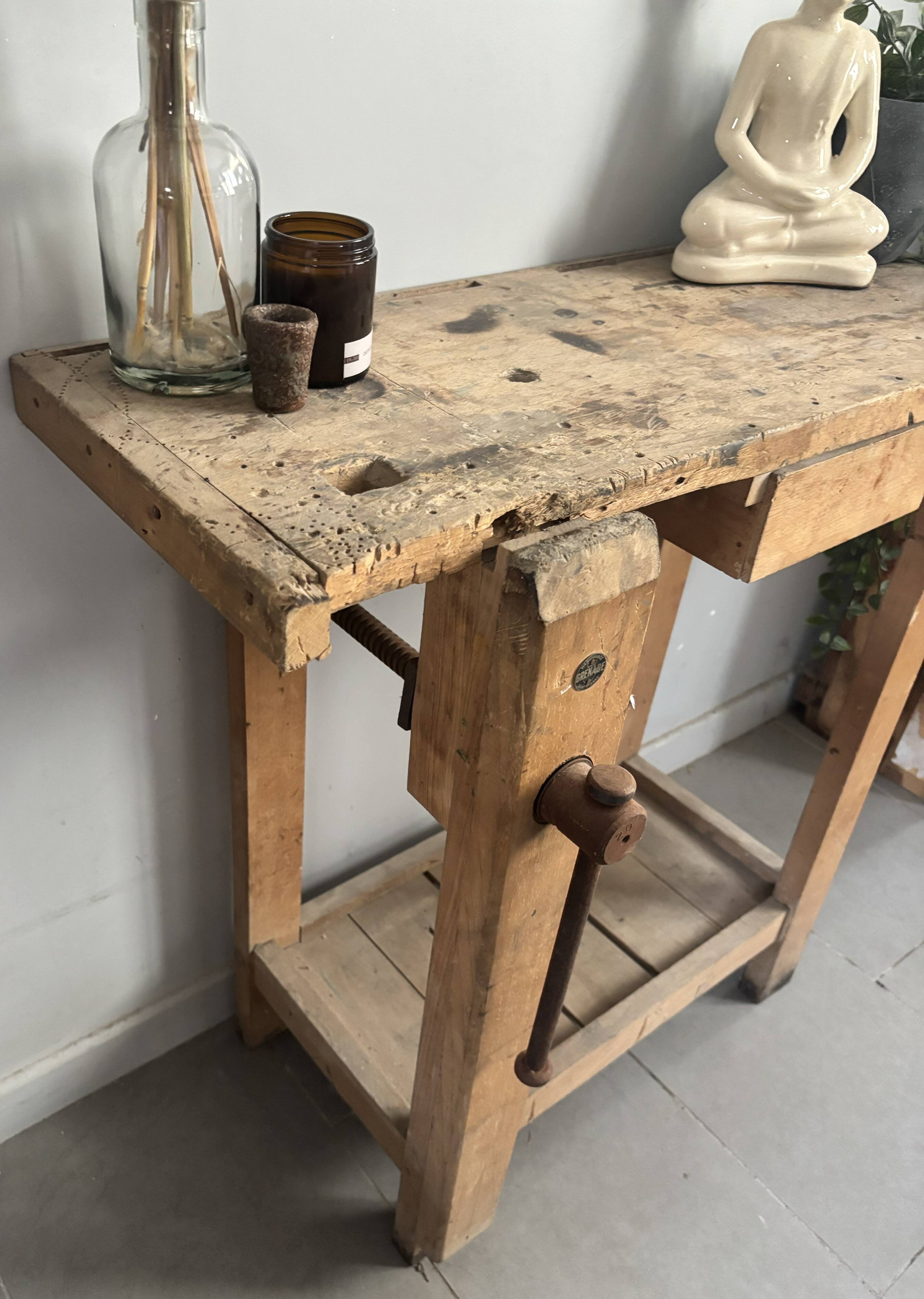 Genuine vintage wooden workbench from the 1960s stamped Grenade.