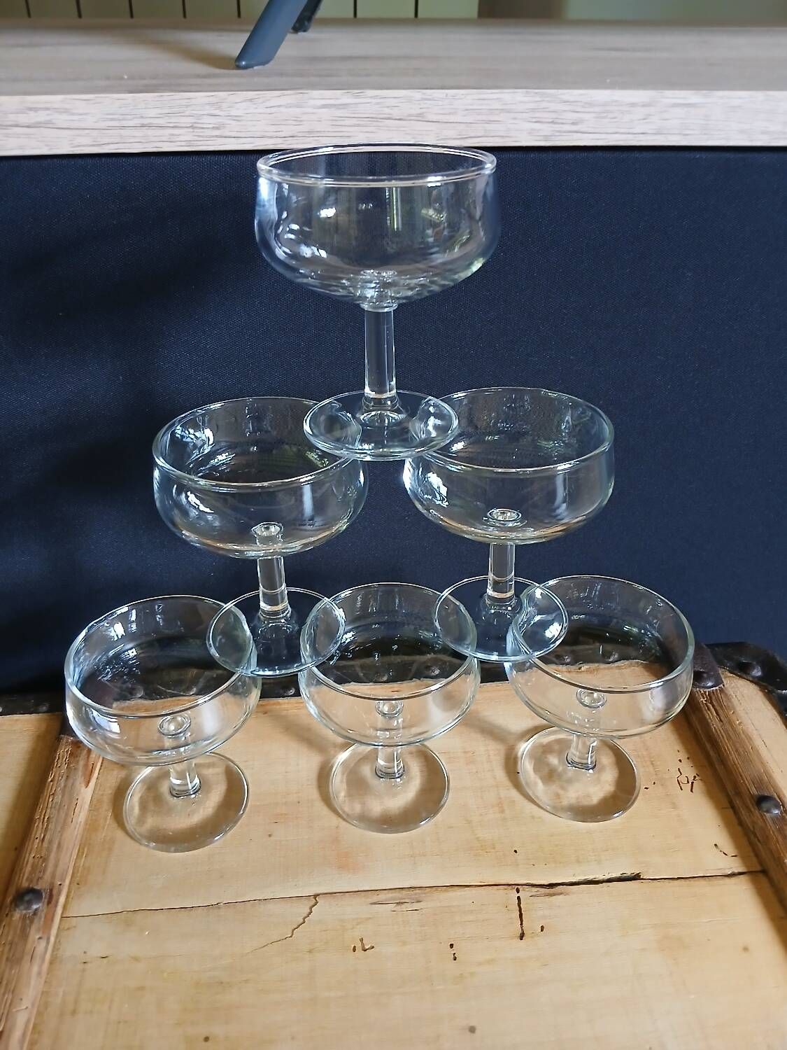 6 antique champagne glasses