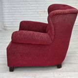 1950s, Danish relax armchair, red furniture fabric, ash wood legs.