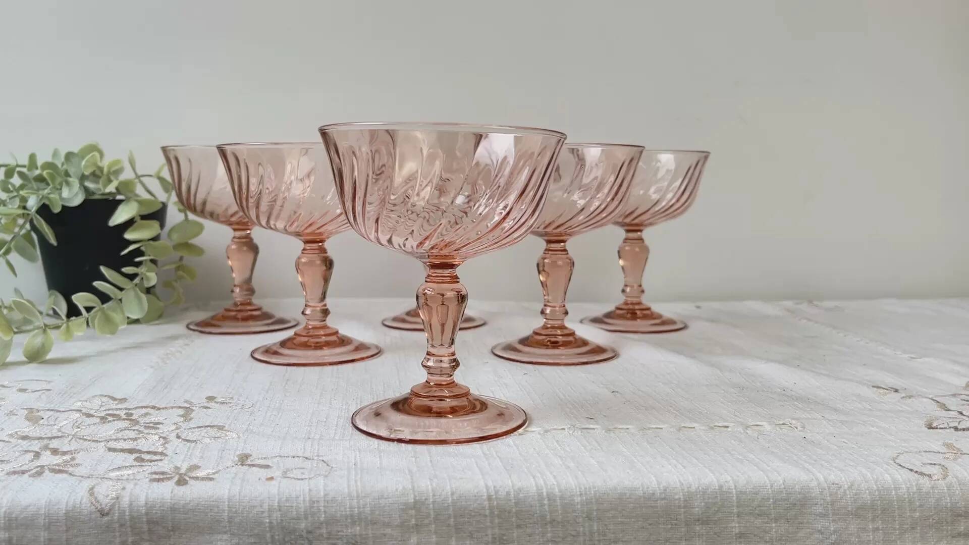 6 vintage pink glass bowls “Rosaline” Arcoroc Luminarc – French depression glass – Antique tableware made in France