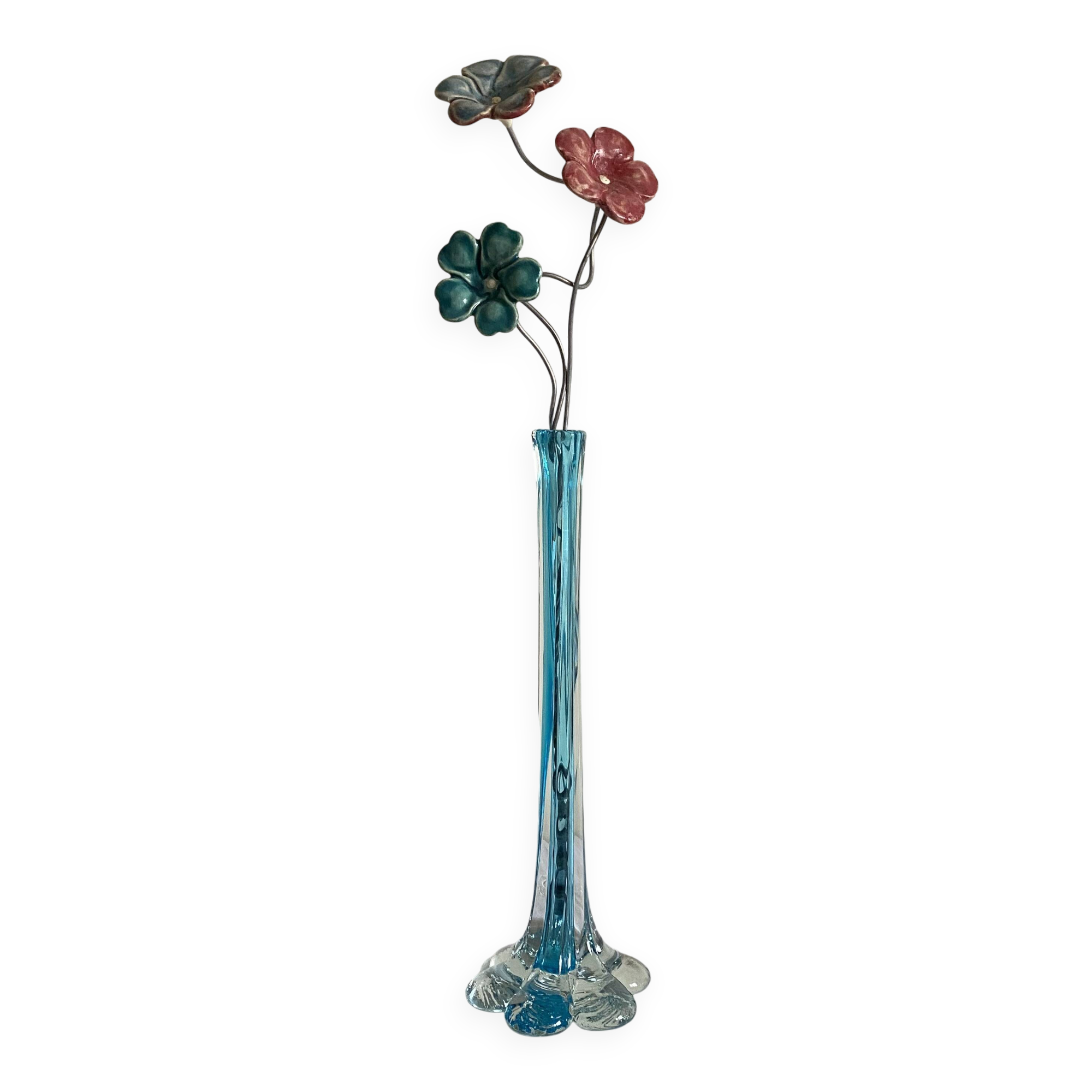 Antique blue glass soliflore vase, vintage decoration ACC-7343