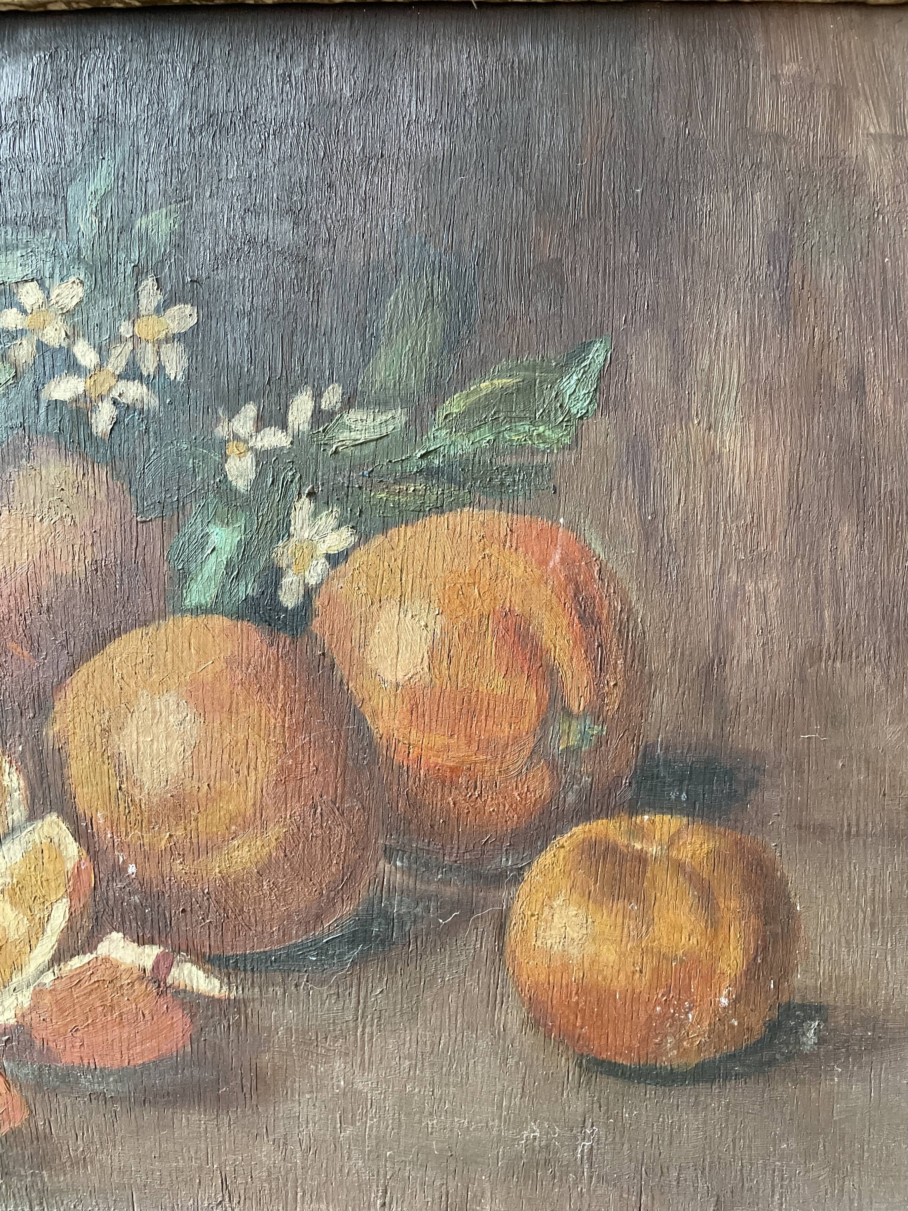 Old still life painting with oranges