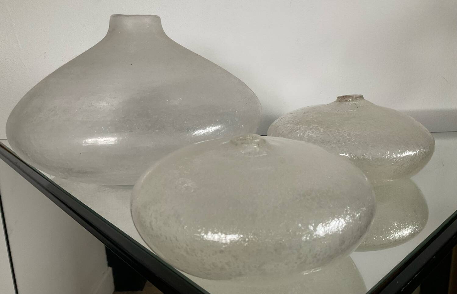 Trio of vintage Biot vases in bubbled glass paste
