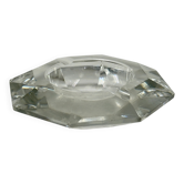 Cendrier vintage en verre cristal taillé à motif diamant, forme allongée
