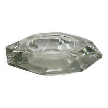 Vintage crystal glass ashtray with diamond pattern, elongated shape.